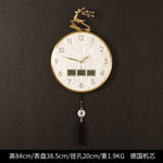 horloge murale moderne ornement cerf cadre doré aiguilles tissu noir pompon nouveau chinois