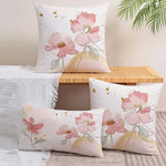 housse coussin imprimé fleurs roses dorées moderne blanc décoration maison 100 polyester