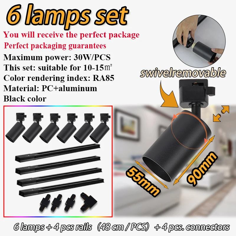 spots noir modernes gu10 12pcs fixés 55x90mm variable intensity