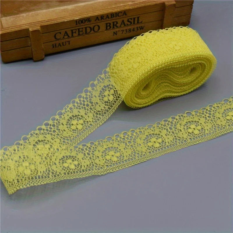 ruban dentelle fleurs simples blanc rose clair rouge jaune bleu clair classique polyester coton