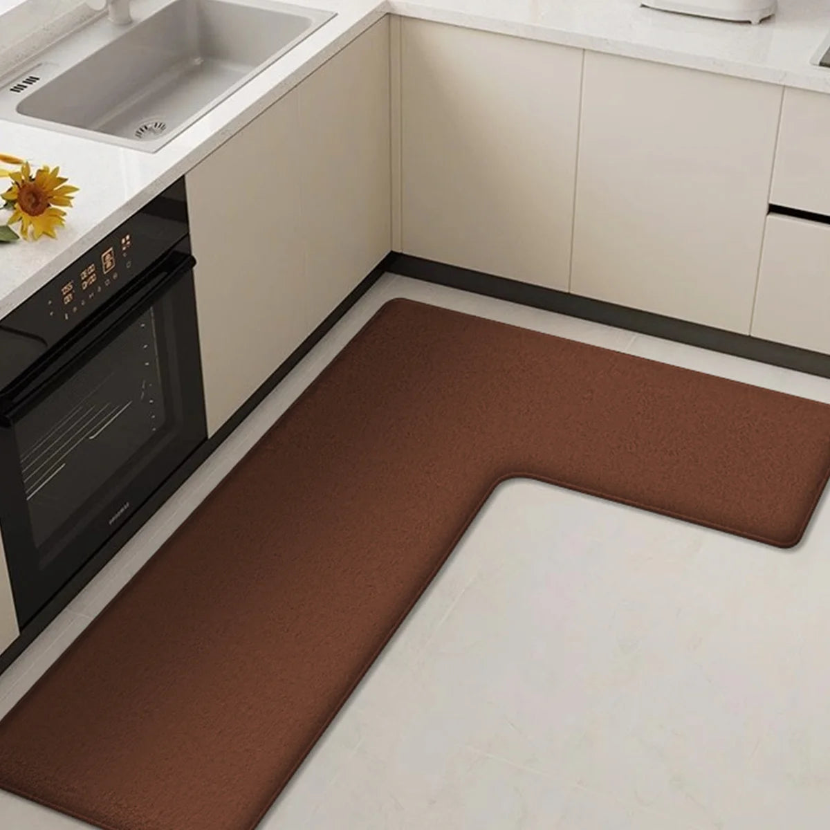 tapis cuisine noir gris motif fleurs absorbant doux moderne intérieur 120cm 80cm