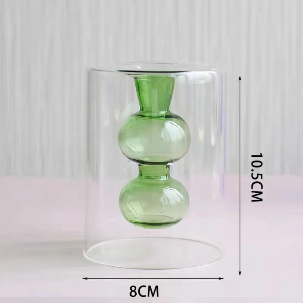 vase verre transparent billes sphériques minimaliste couleur gris bleu vert orange rose