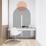 sticker mural géométrique moderne arc noir blanc cercle rose clair