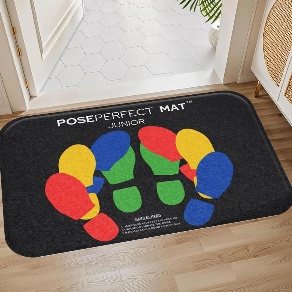 tapis yoga motif géométrique noir rouge jaune vert bleu moderne