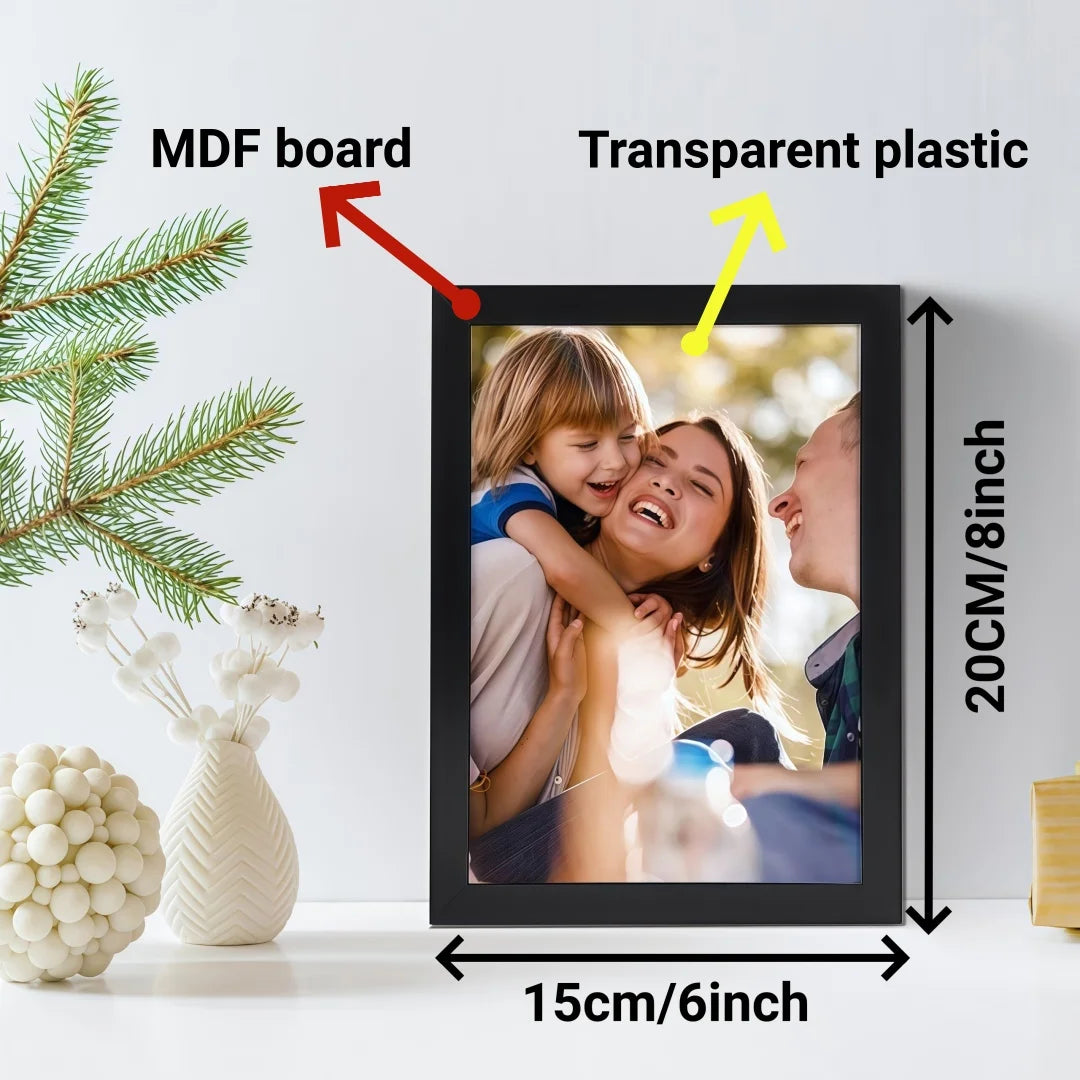 cadre photo moderne minimaliste noir rectangle texturé plastique transparent ouverture bascule support bois