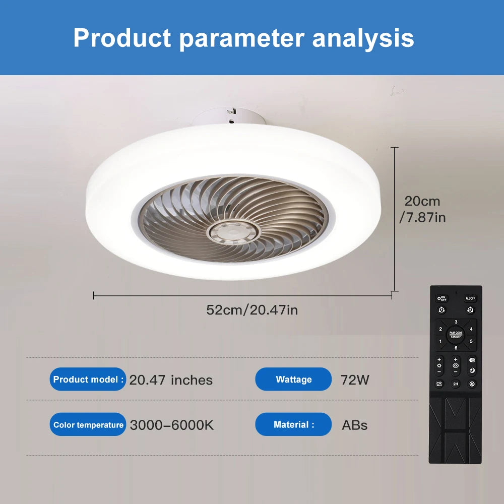 ventilateur moderne blanc led télécommande grille ventilation 52cm silencieux invisible chambre