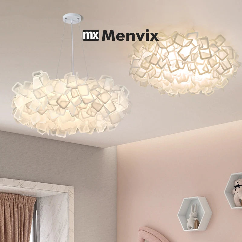 lampe suspension moderne blanc feuilles organique plaque led câbles télécommande