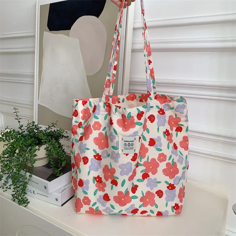 sac main femme toile florale motif fleurs rouge décontracté polyvalent doux polyester