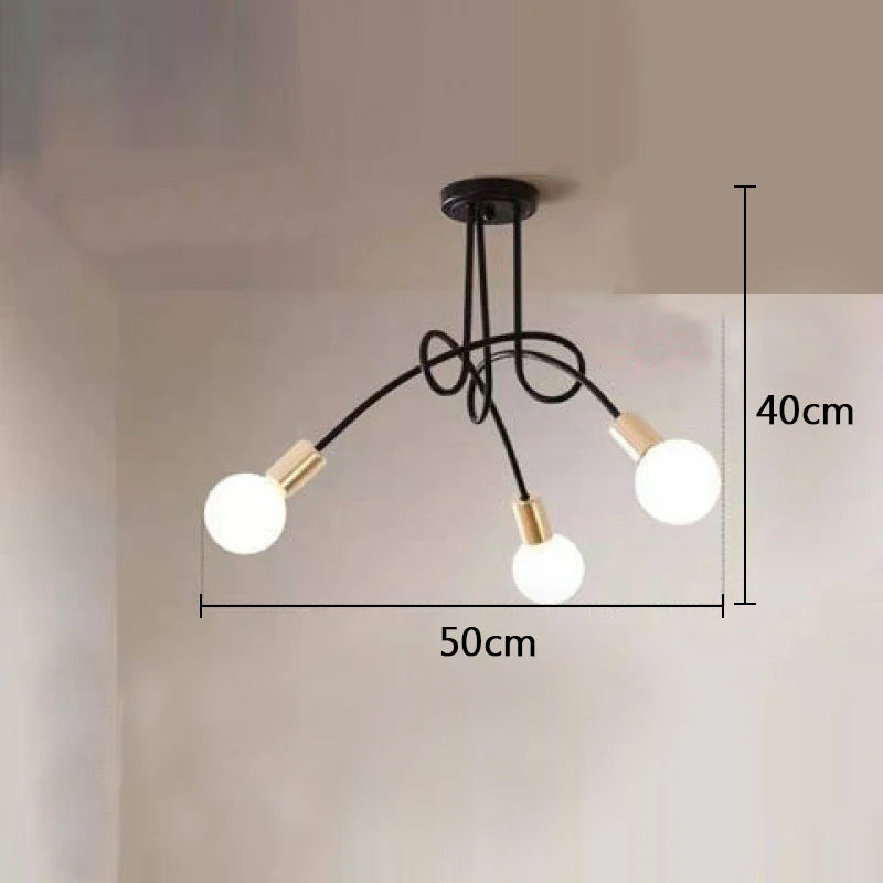 suspension lumineuse moderne minimaliste noir or blanc branches incurvées métal fixation ampoles led