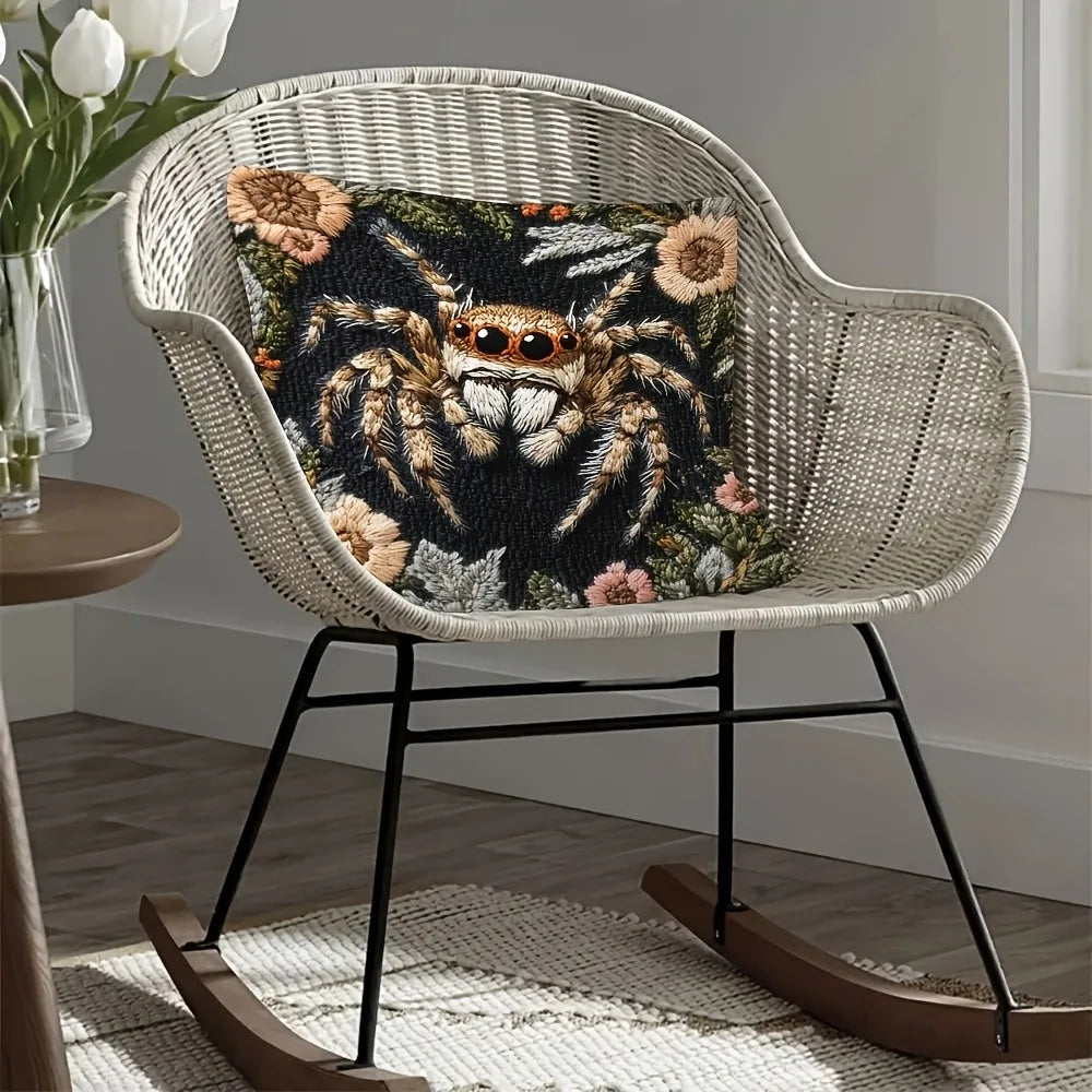 housse coussin araignée fleurs moderne polyester noir beige blanc 45x45cm