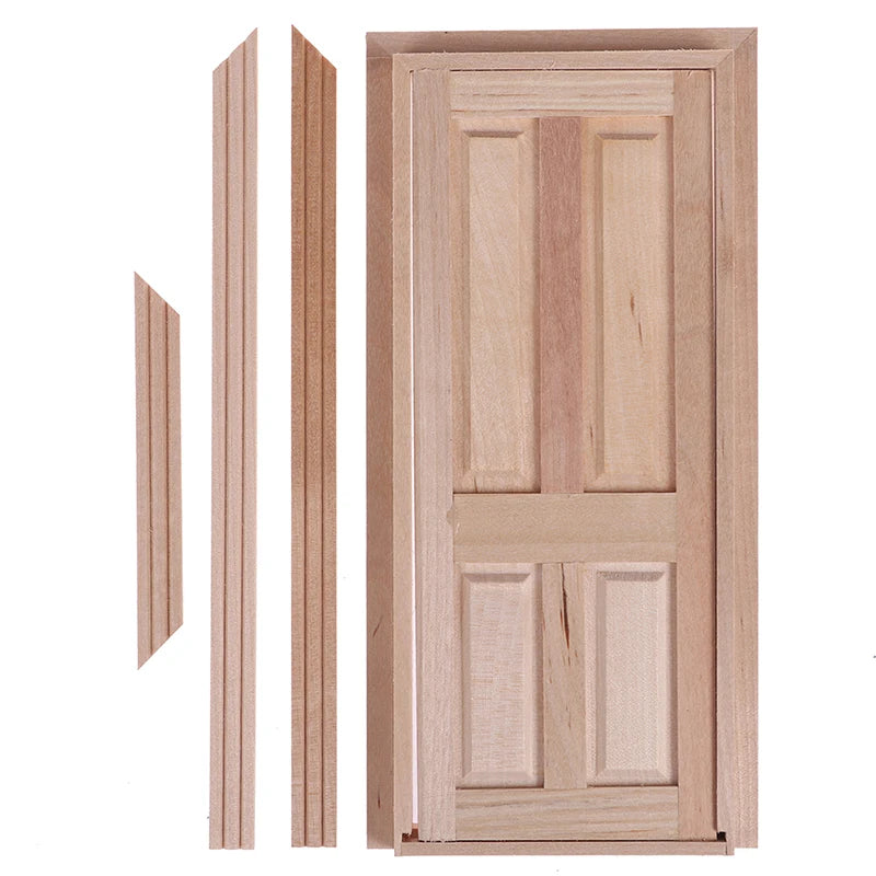 portes miniatures bois clair panneaux verticaux classique éléments décoration jouets traditionnels profils latéraux