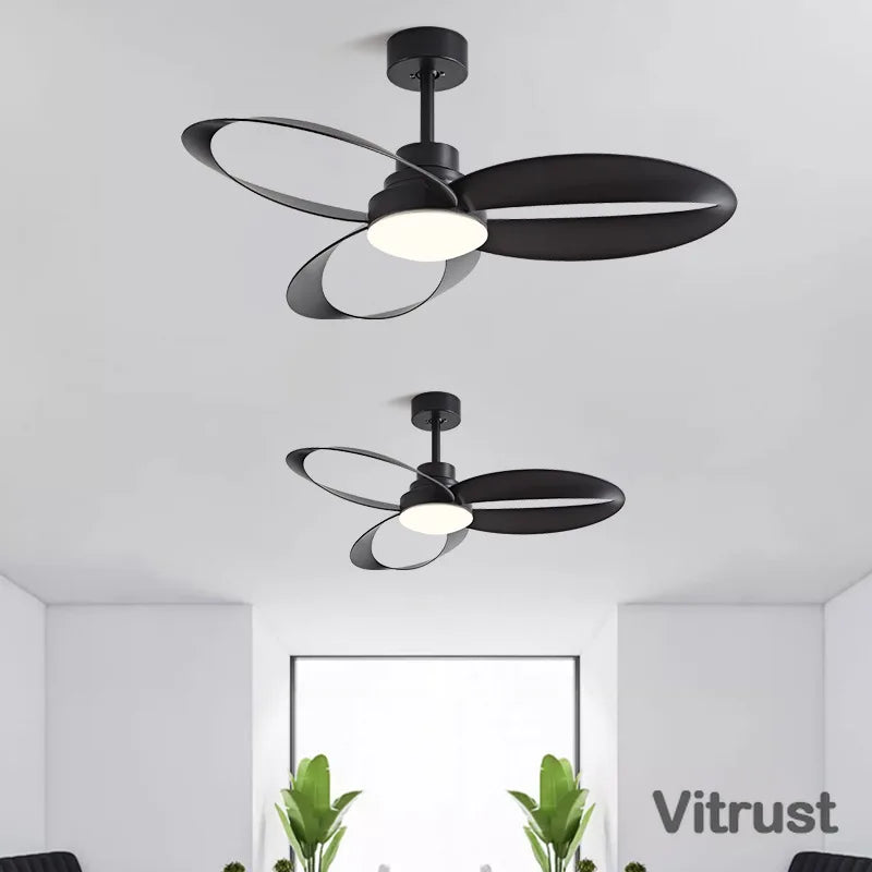 ventilateur moderne noir bois foncé led télécommande contemporain fixations lumiere integree