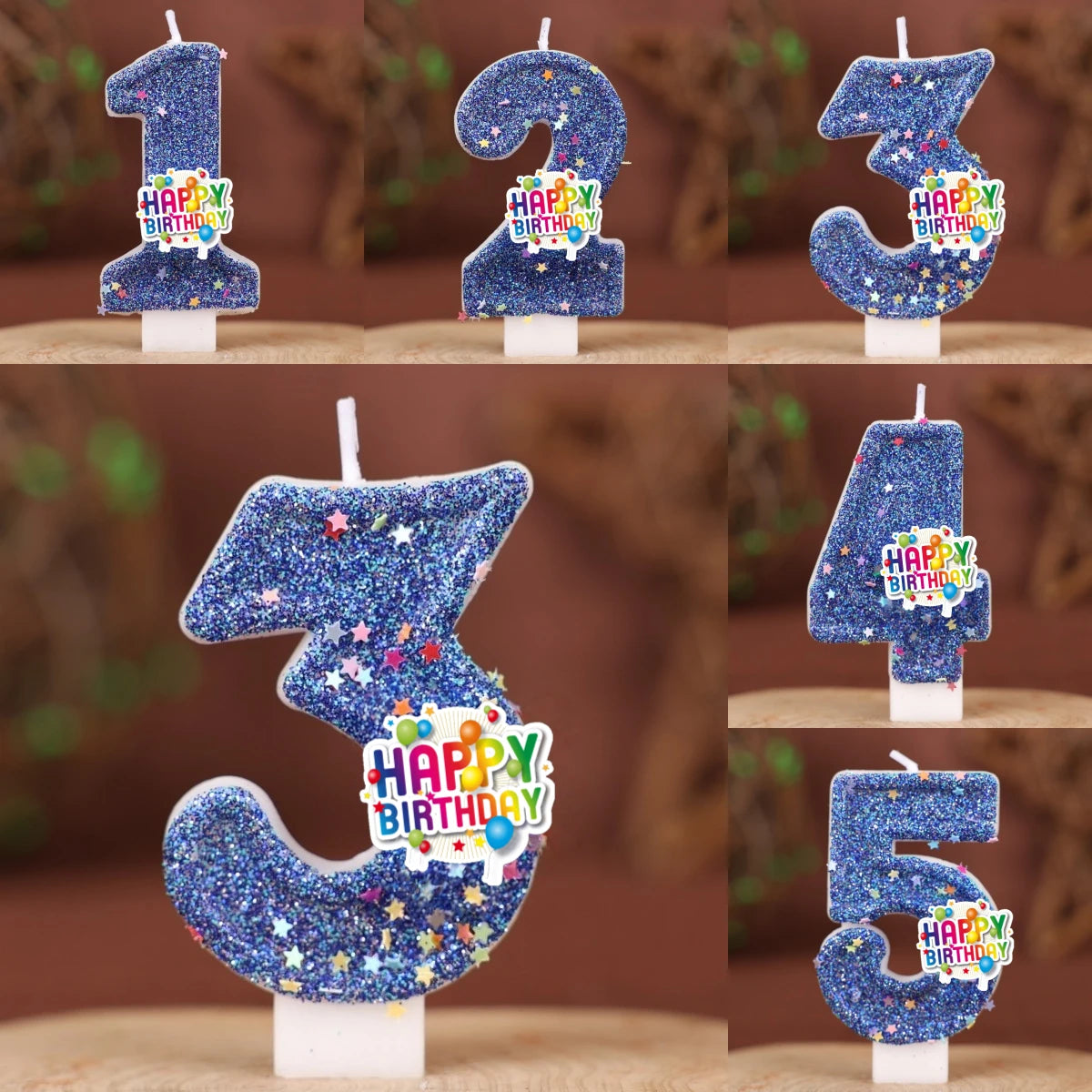 décoration anniversaire bougie chiffre bleu pailleté flamme colorée thème enfant festive happy birthday