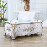 boîte mouchoirs ornemental blanc doré classique baroque tissu amovible moderne maison