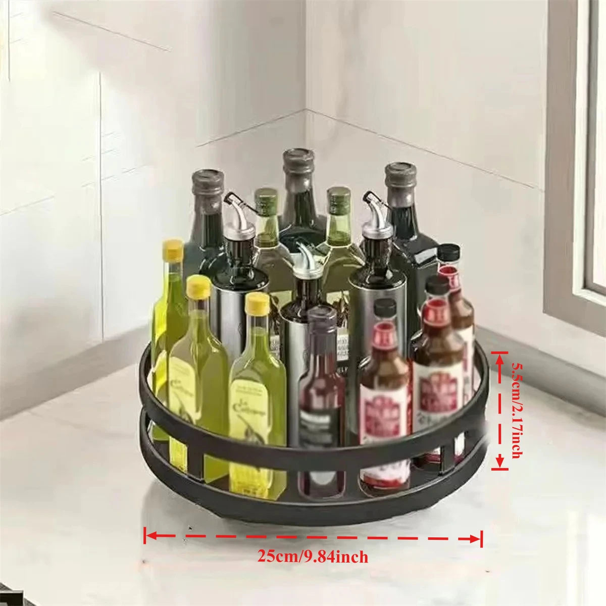 rangement tournant acier noir étagères multi niveaux moderne bouteilles épices bocaux utilitaire cuisine
