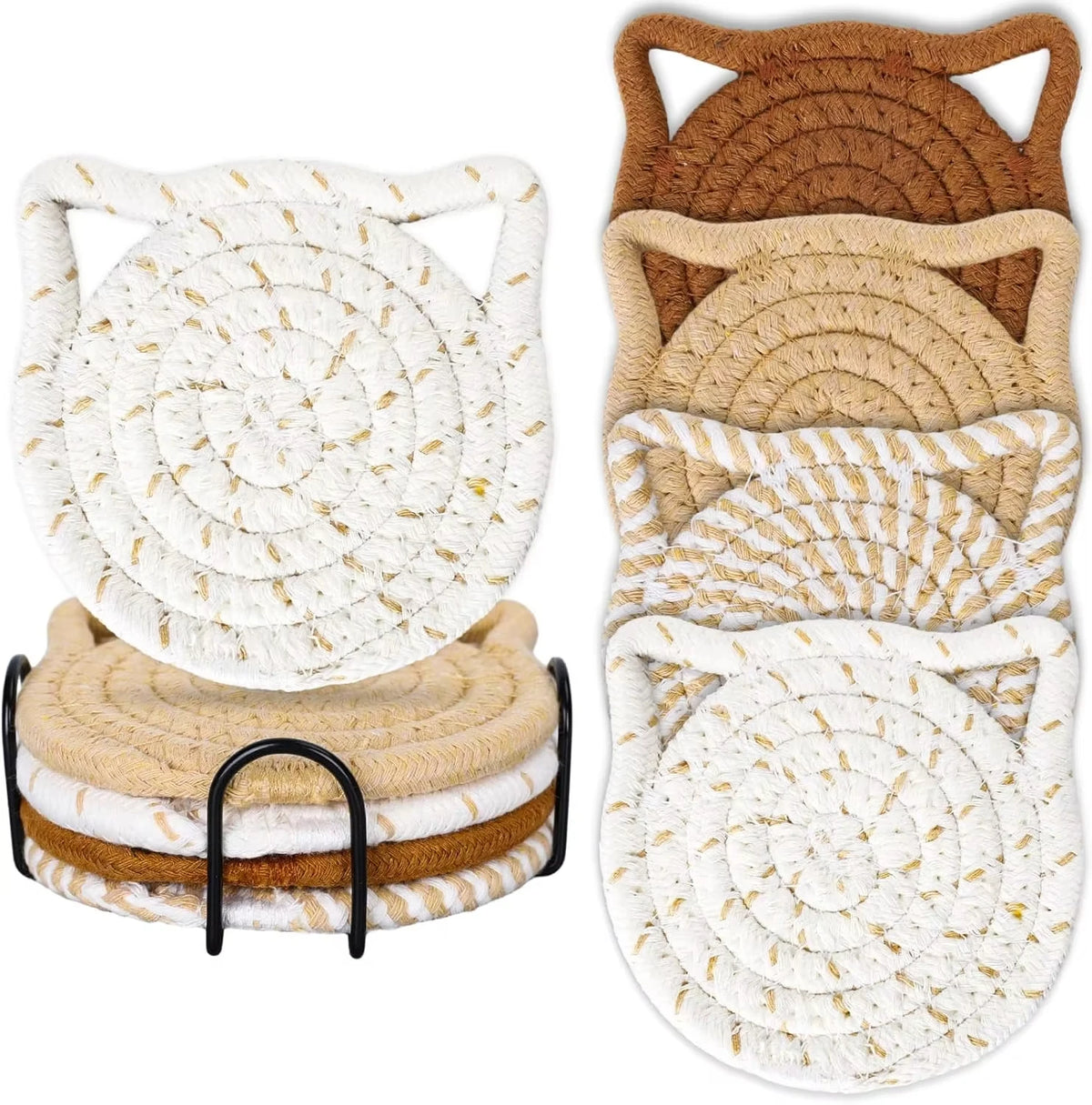 serviettes table boho tissu tressé motif spirale beige blanc absorbantes sans support