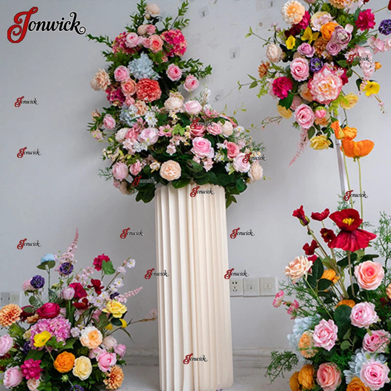 bouquets fleurs artificielles rose romantique arches intérieures décoration mariage anniversaire fêtes