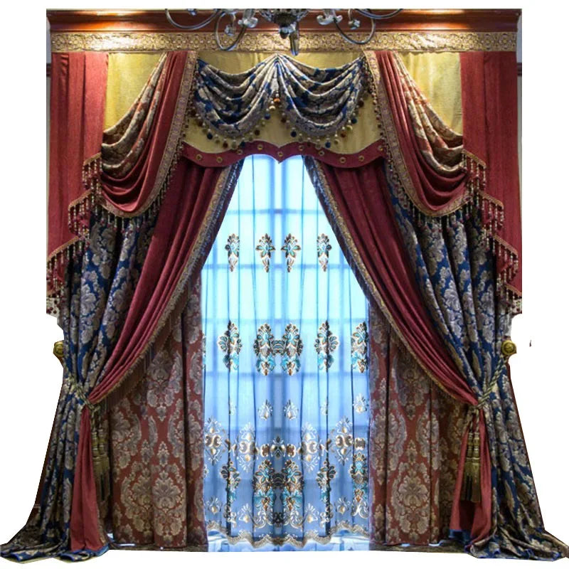 rideaux baroques opaques voilage transparent motifs floraux boucles apparentes salon chambre coucher
