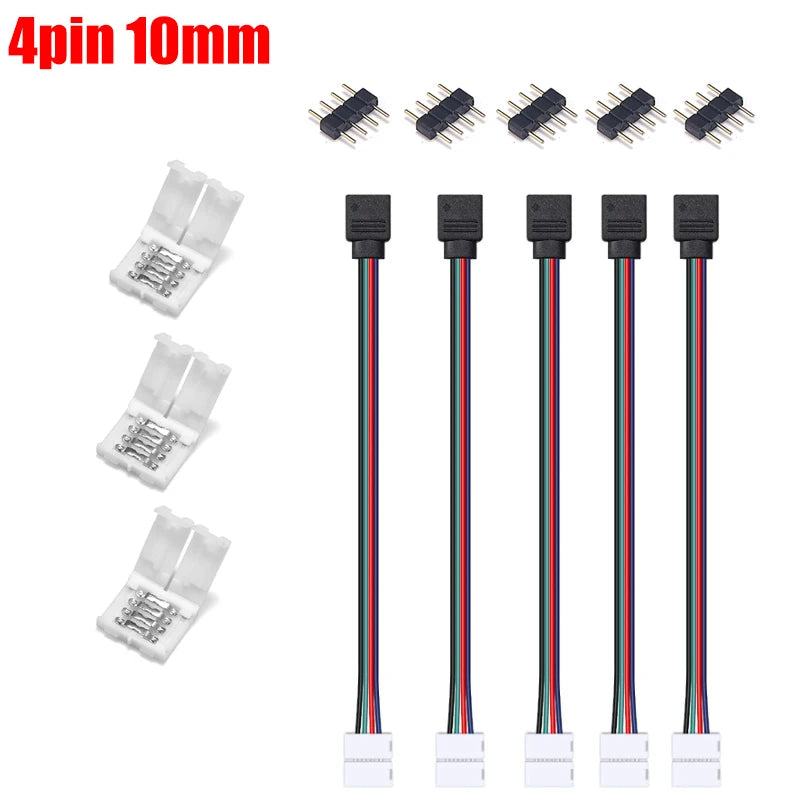connecteur extension câble bande led rgb broches fils électriques éclairage intérieur blanc noir