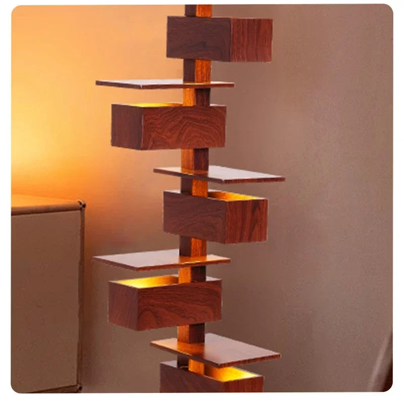 lampe sol bois marron clair marron foncé minimaliste contemporain led base plate