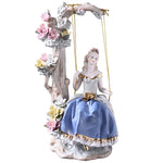 figurines decoratives ceramic bleu clair blanc rose fleurs sculptees classique rococó baroque chambre salon