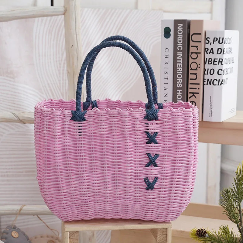 panier osier réutilisable vert rose moderne chic poignées détachables respectueux environnement utilisation multiple