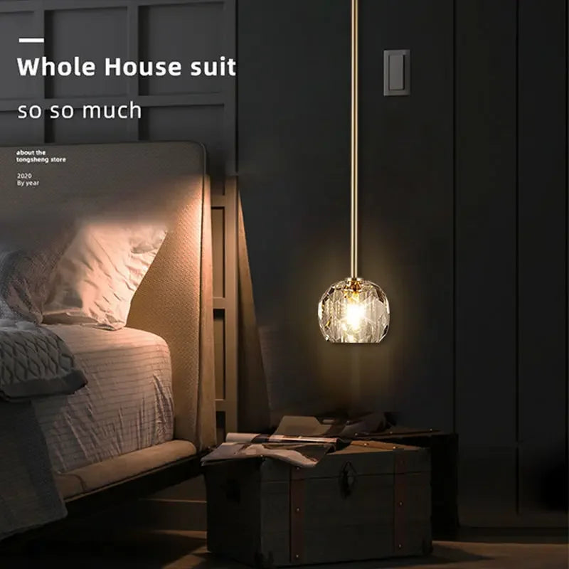 lampe suspendue moderne dorée cristal transparent salon chambre vis câble suspension