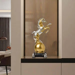 statuette cheval doré résine moderne élégante décoration salon brillante opaque base plate