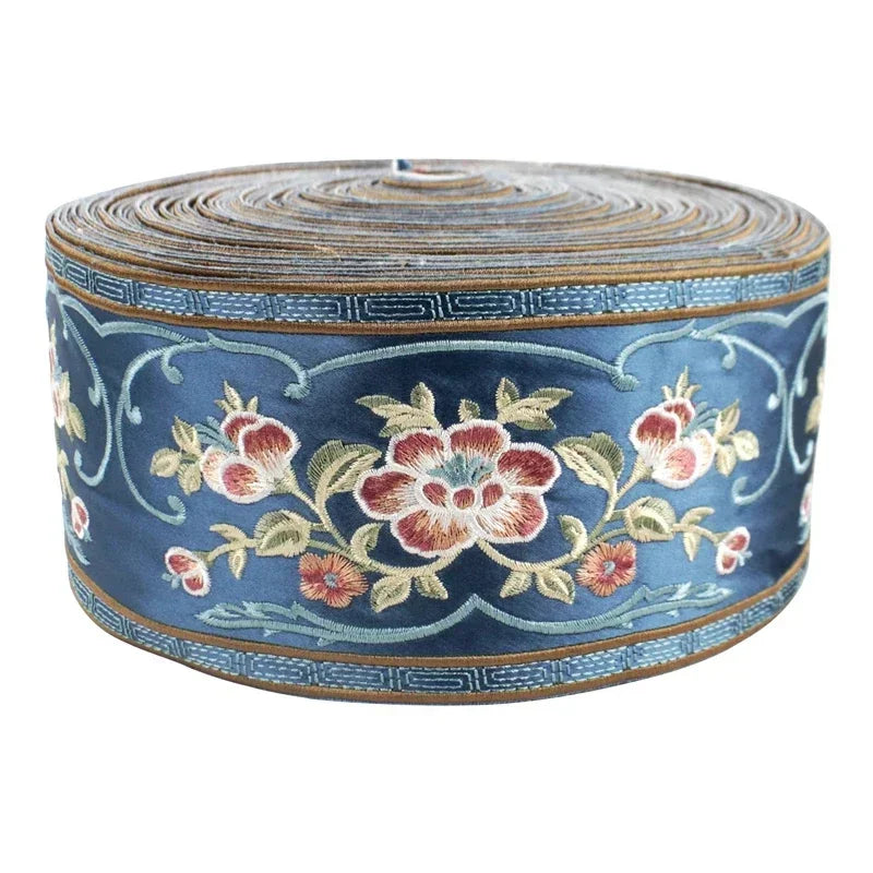 ruban décoratif floral brodé classique opacité bleu rouge orange jaune marron traditionnel 20cm
