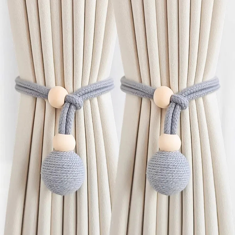 corde rideaux tressée beige rose noir moderne boules bois fixations rustique