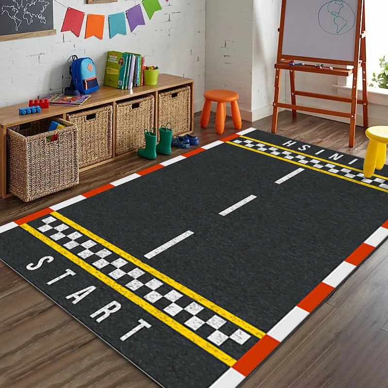 tapis jeu enfant sport terrain basket football parquet motif ludique chambre salon maison
