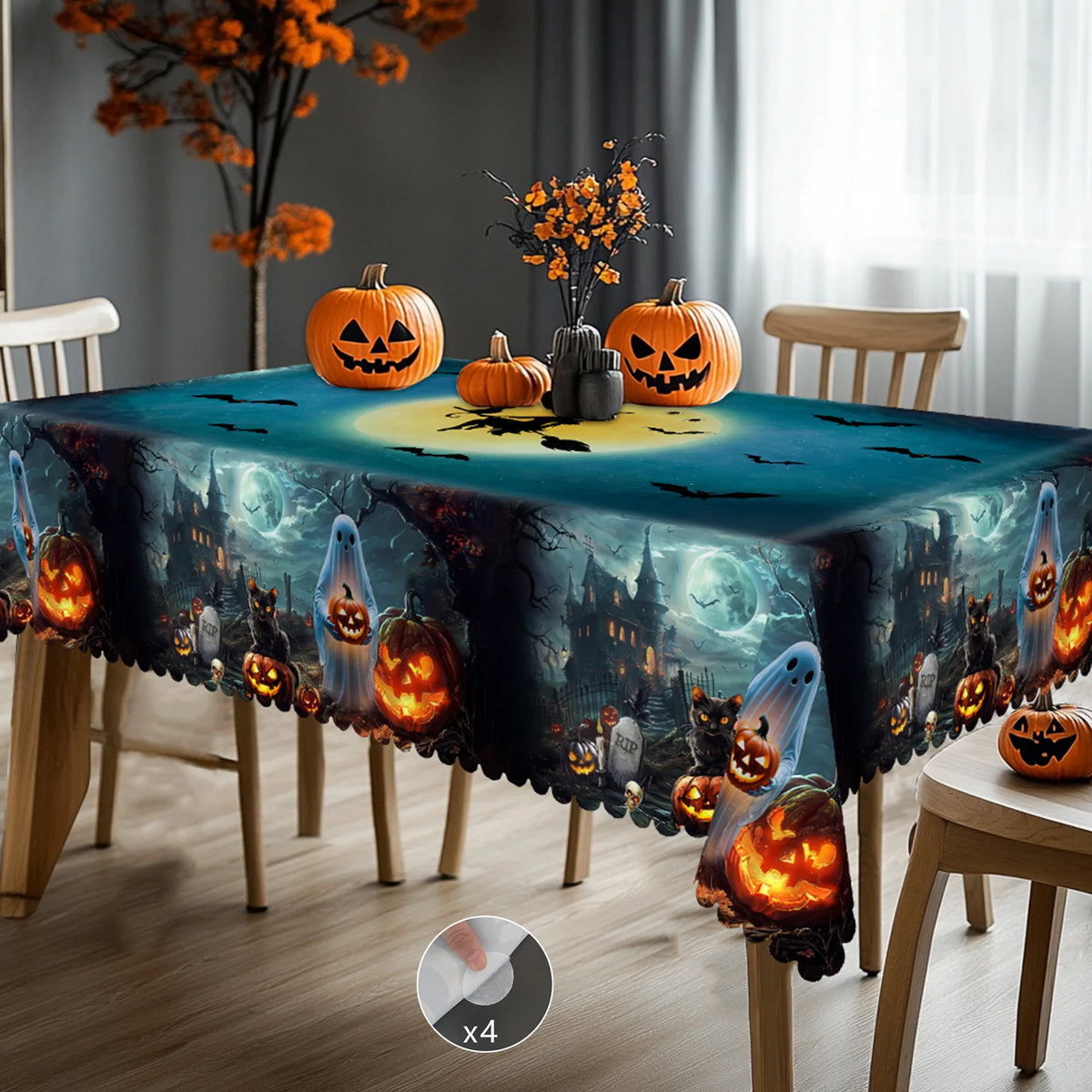 nappe halloween citrouille fantôme bleu noir orange réutilisable imperméable machine festiveextérieur table mariage