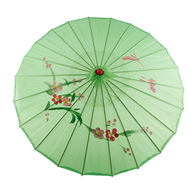 parapluie traditionnel artisanal japonais fleurs feuilles peintes main poignée bois rouge orange bleu violet