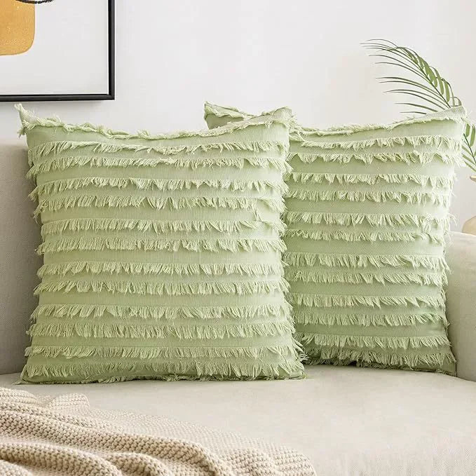 housses coussins boho chic beige franges opacité jacquard respectueux environnement non toxique moderne canapé