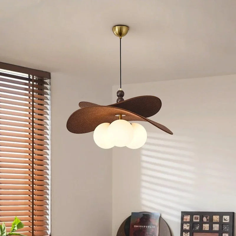 lampe suspendue marron clair moderne lumières texture bois minimaliste