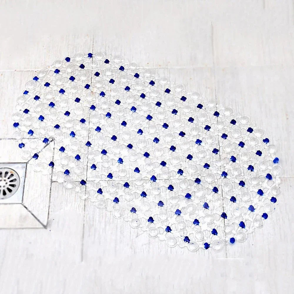 tapis bain antidérapant pvc moderne transparent ventouses bleues salle bain large 67cm 375cm