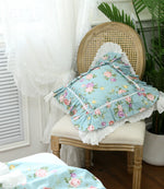 housses coussin fleur rose feuilles vertes vintage romantique opalescent adhésif rubans blancs coton carré