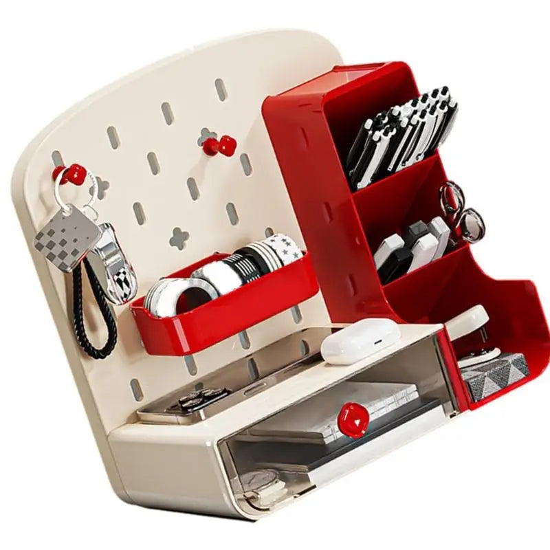 organisateur moderne boîte rangement perforée tiroir transparent accessoires scolaires cosmétiques verte rouge blanche