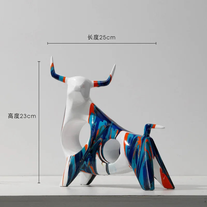 statue moderne cheval résine bleu orange marbrée opaque décoration intérieur salon bleu orange modernes