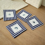 serviettes table classiques rayures horizontales motif marin étoile mer coquillage blanc bleu marine lavables