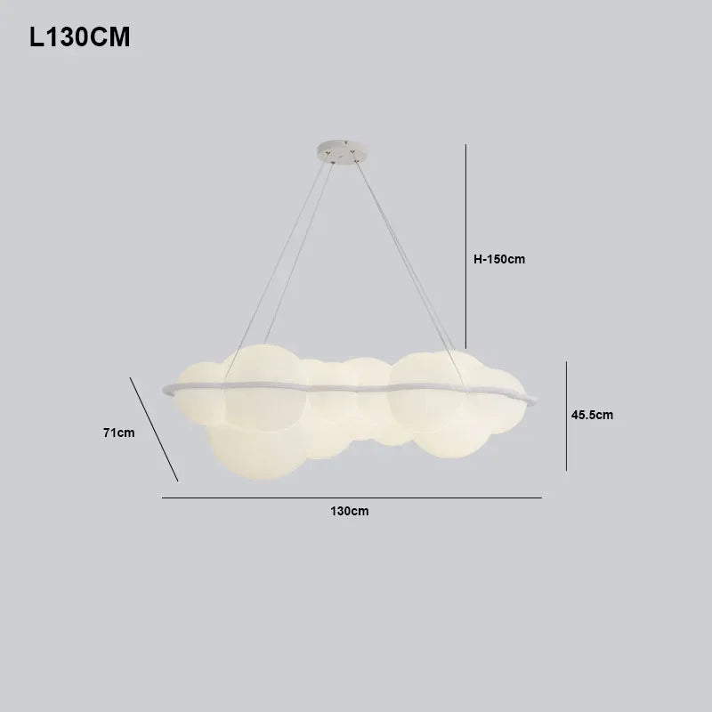 luminaire suspendu nuage moderne sphères lumineuses transparence partielle minimaliste fixations câbles métalliques