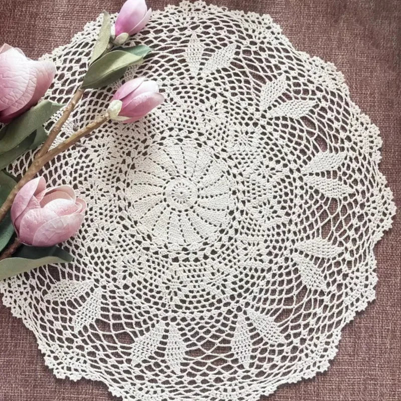 serviette table coton crochetée motifs floraux traditionnelle réutilisable lavable machine beige clair
