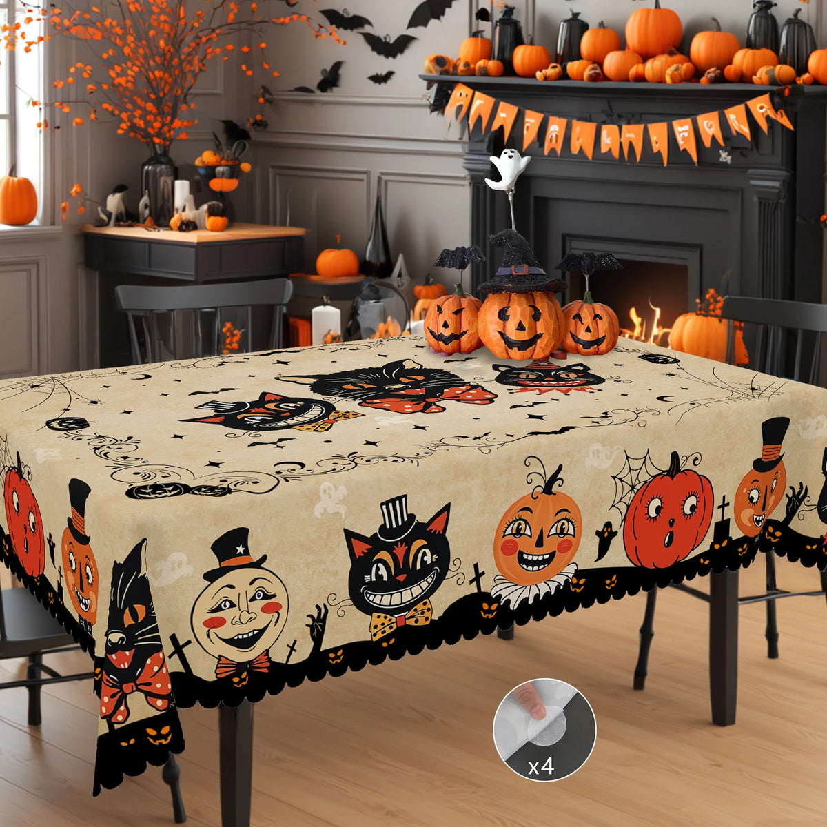 nappe halloween citrouille chat noir festive imperméable machine réutilisable extérieur mariage fête