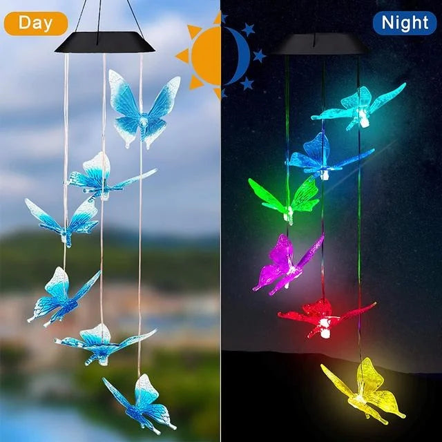 lampe solaire vent oiseaux multicolores boules translucides moderne suspendue patio jardin
