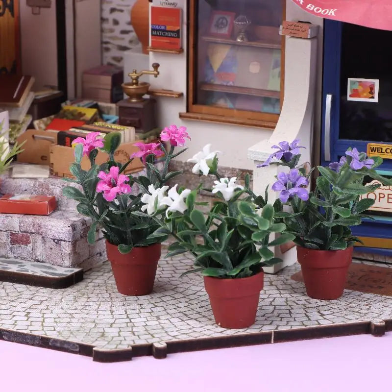 plantes artificielles miniatures violettes roses blanches feuilles vertes fleurs colorées pot rouge durable qualité