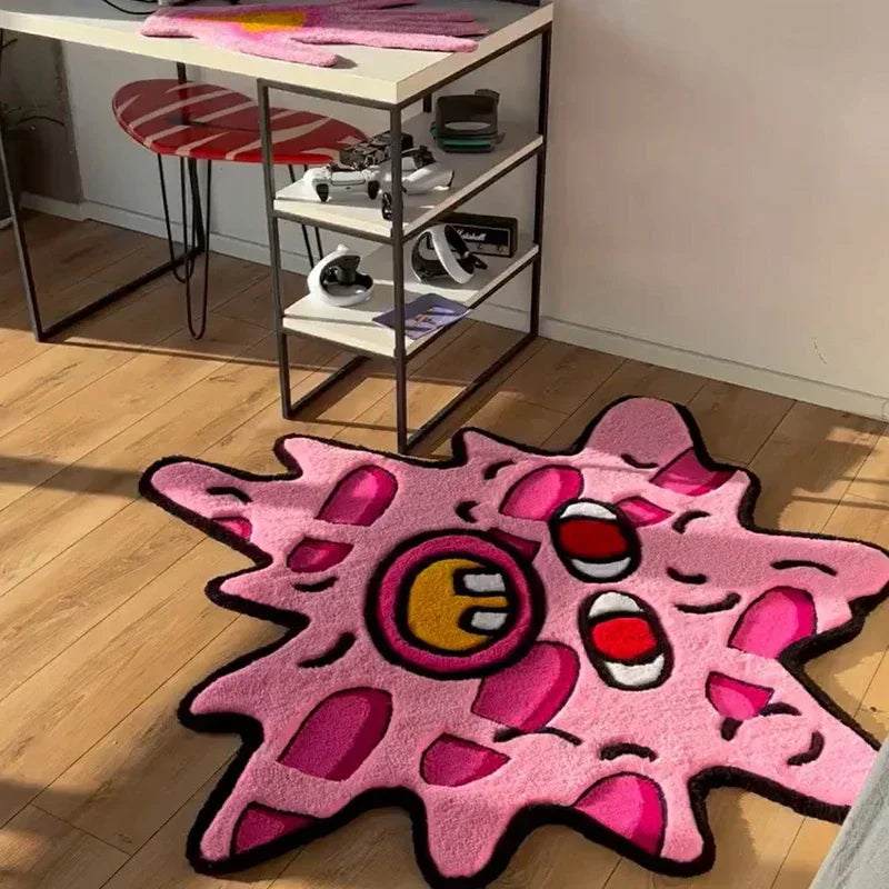 tapis cartoon rose motif visage antidérapant moderne original enfant tapisserie décoration intérieure toile joueurs