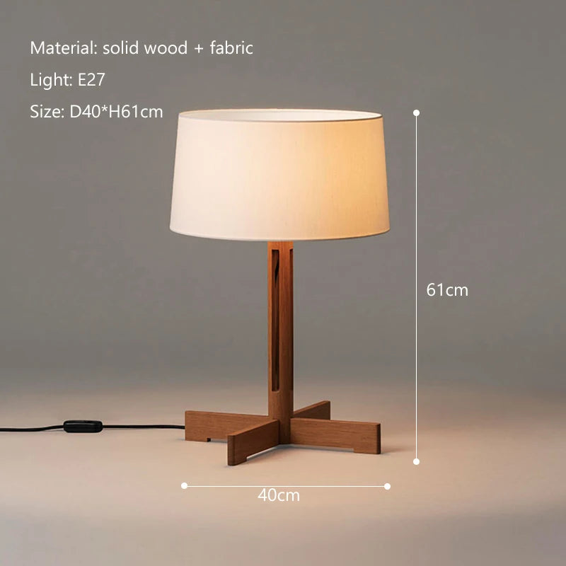 lampe moderne minimaliste bois blanc abatjour tissu base fixe led 21w 30w