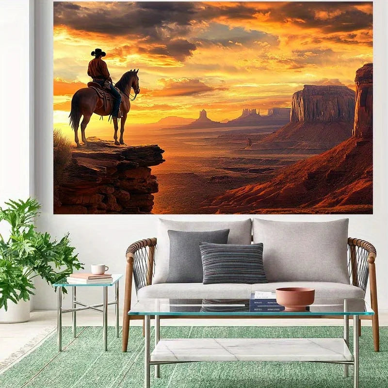 affiche murale coucher soleil cowboy silhouette paysage occidental occasion anniversaire noël saint valentin