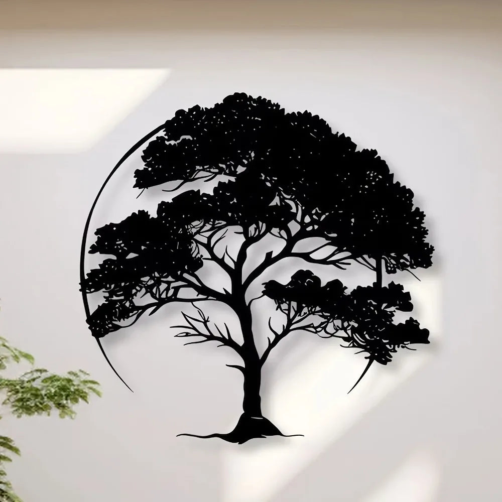 décoration murale arbre silhouette noire minimaliste métal fixations invisibles 30cm haute cuisine salon