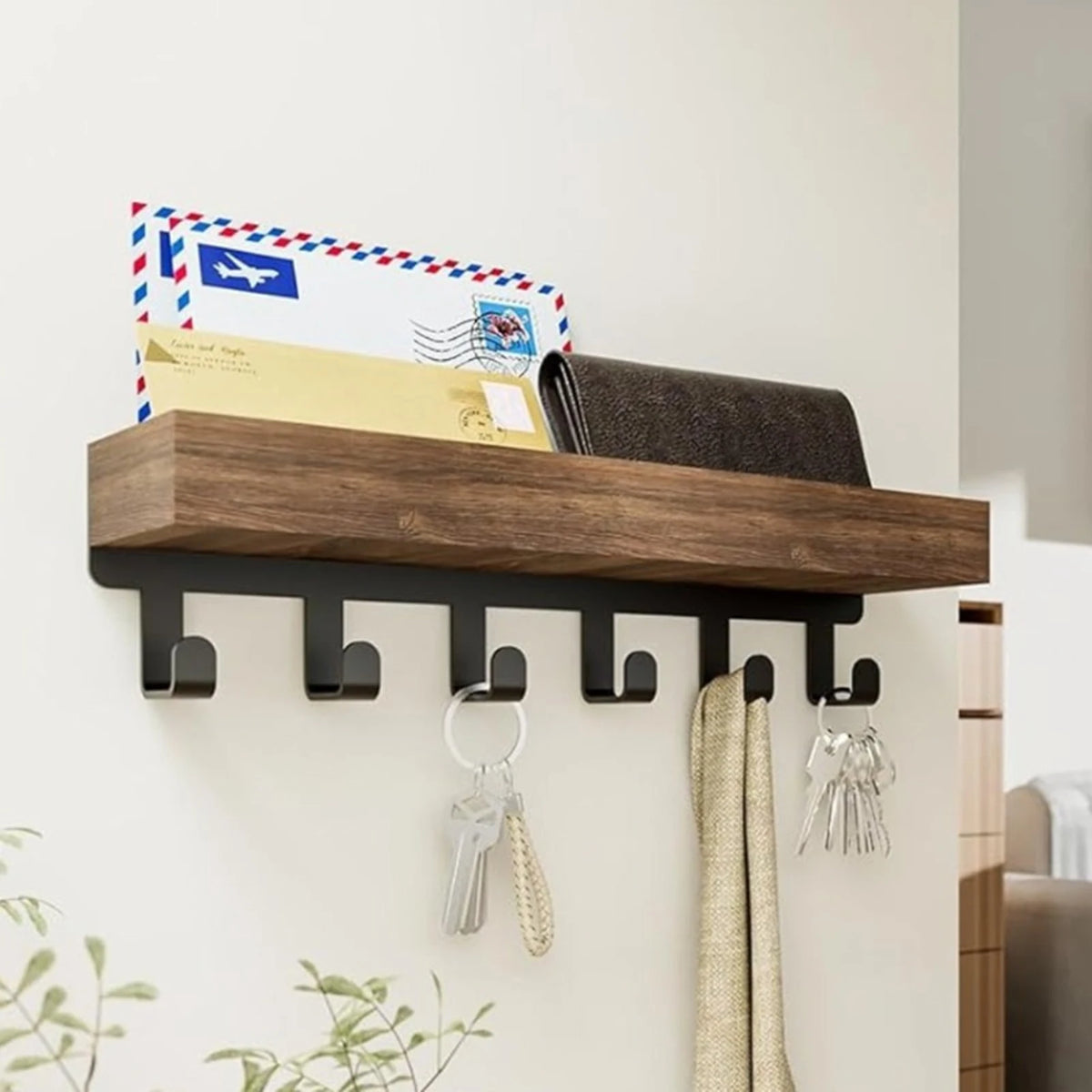 organisateur mural étagère bois crochets clés rangement moderne industriel porte objets multifonction chambre cuisine